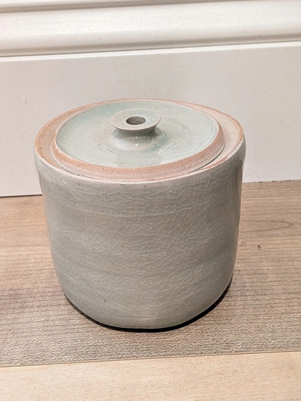 Handmade Crackle Glaze Lidded Ceramic Vessel